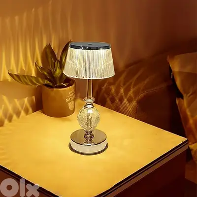 Golden Crystal Table Lamp, 3-Level Dimmable, Cordless LED Light
