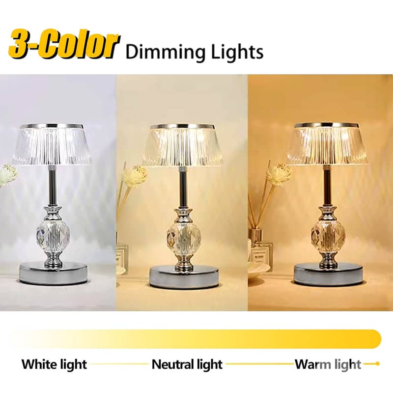 Golden Crystal Table Lamp, 3-Level Dimmable, Cordless LED Light 2