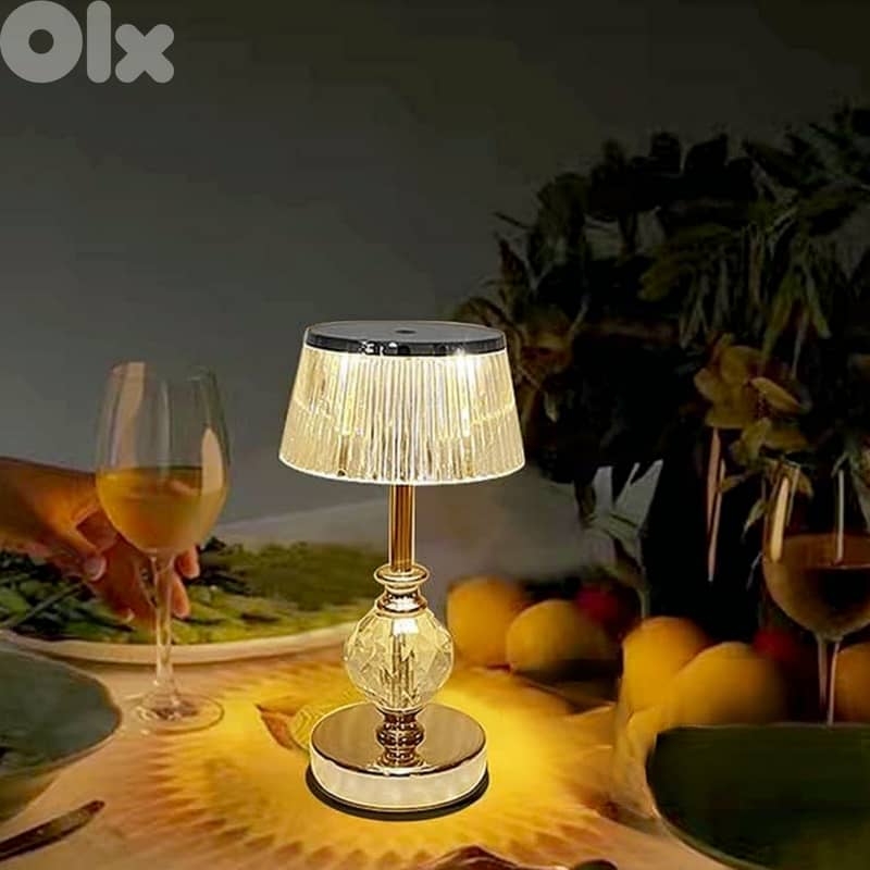 Golden Crystal Table Lamp, 3-Level Dimmable, Cordless LED Light 3
