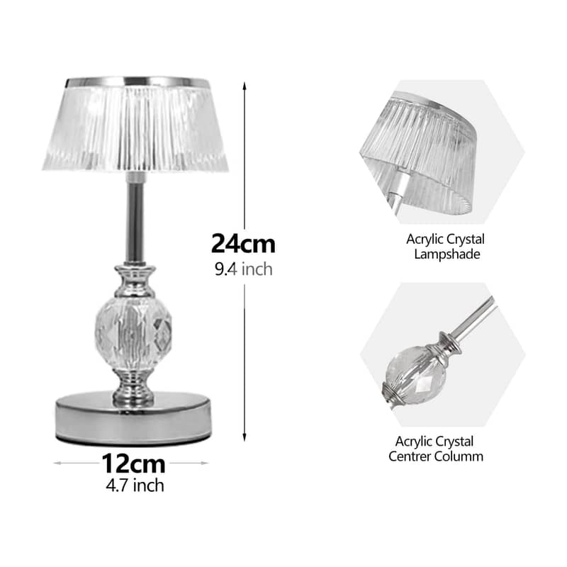 Golden Crystal Table Lamp, 3-Level Dimmable, Cordless LED Light 6