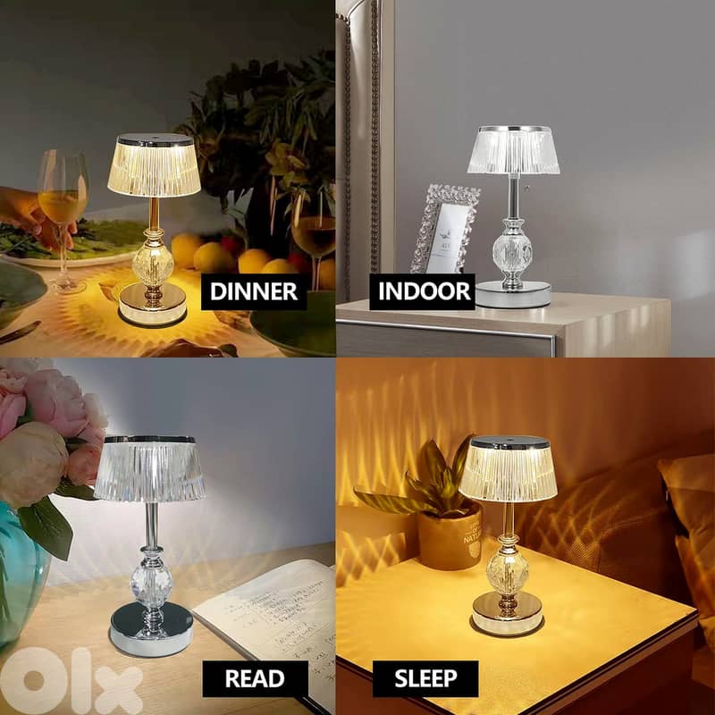 Golden Crystal Table Lamp, 3-Level Dimmable, Cordless LED Light 7