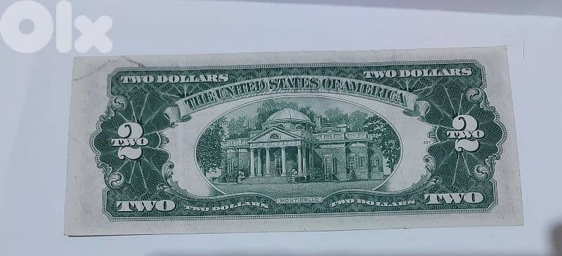 Two USA Dollars Red Seal Banknote  Jefferson Memorial year 1953 1
