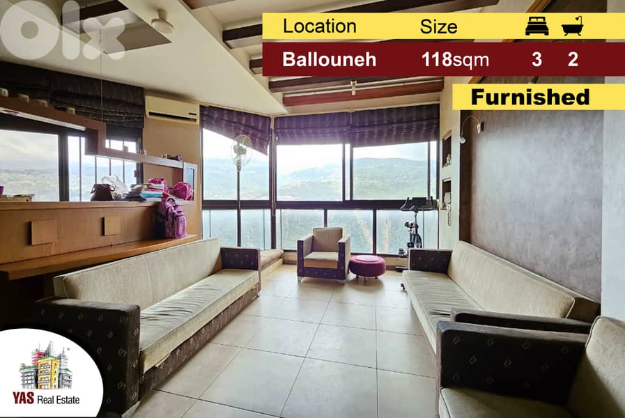 Ballouneh 118m2 | 55m2 Terrace | Furnished | Luxury | View | TO | 0