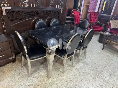 طاولة سفرة مرتبة كتير 6 كراسي وج رخام
