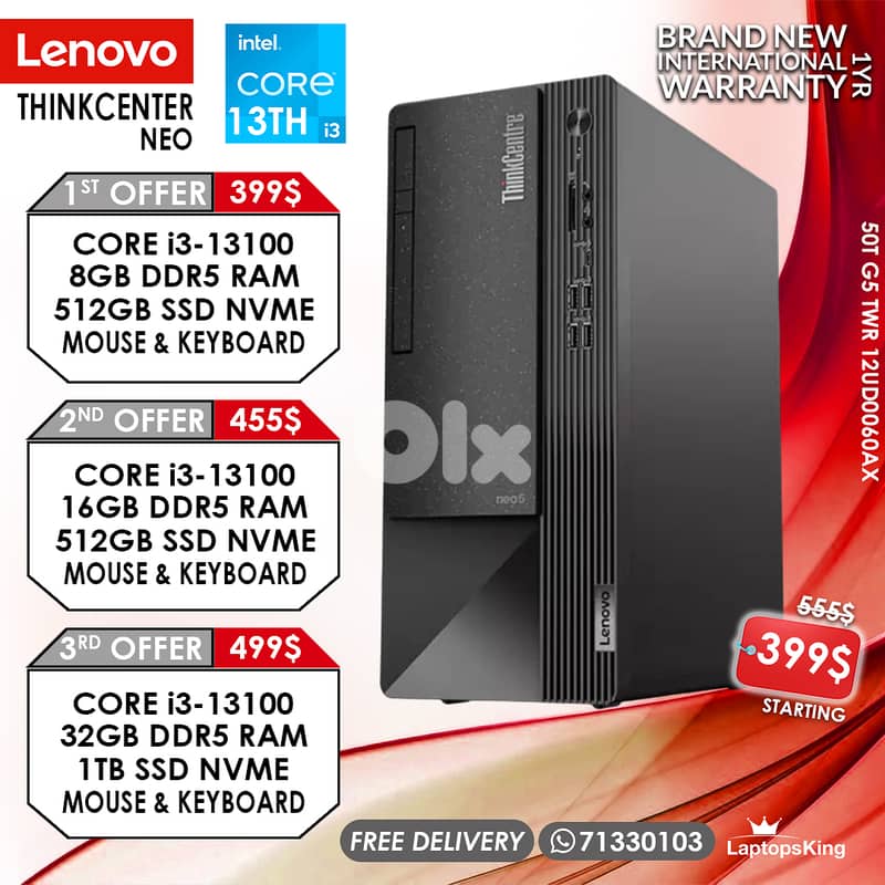 LENOVO THINKCENTER NEO 50T G5 TWR 12UD0060AX CORE i3-13100 DESKTOPS 0