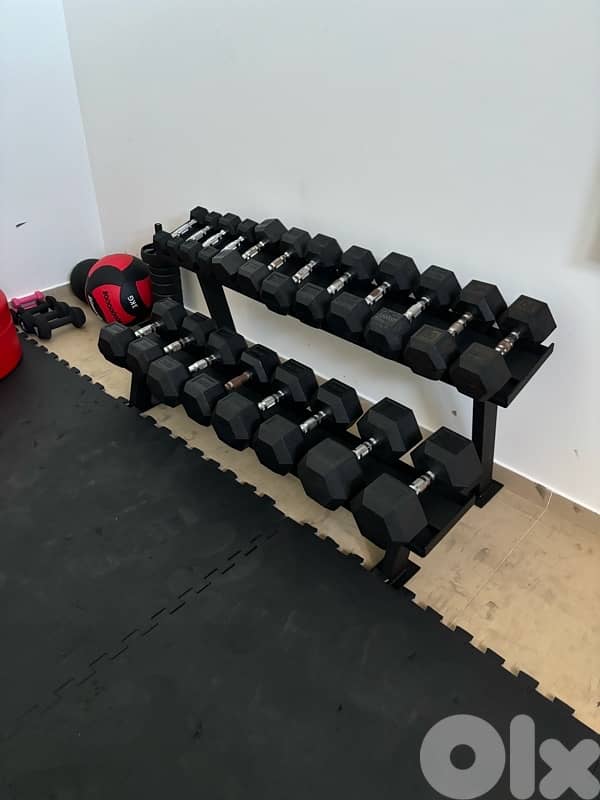 hexagonal dumbells with stand 150 cm 2 floors 0