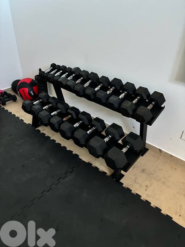 hexagonal dumbells with stand 150 cm 2 floors 1
