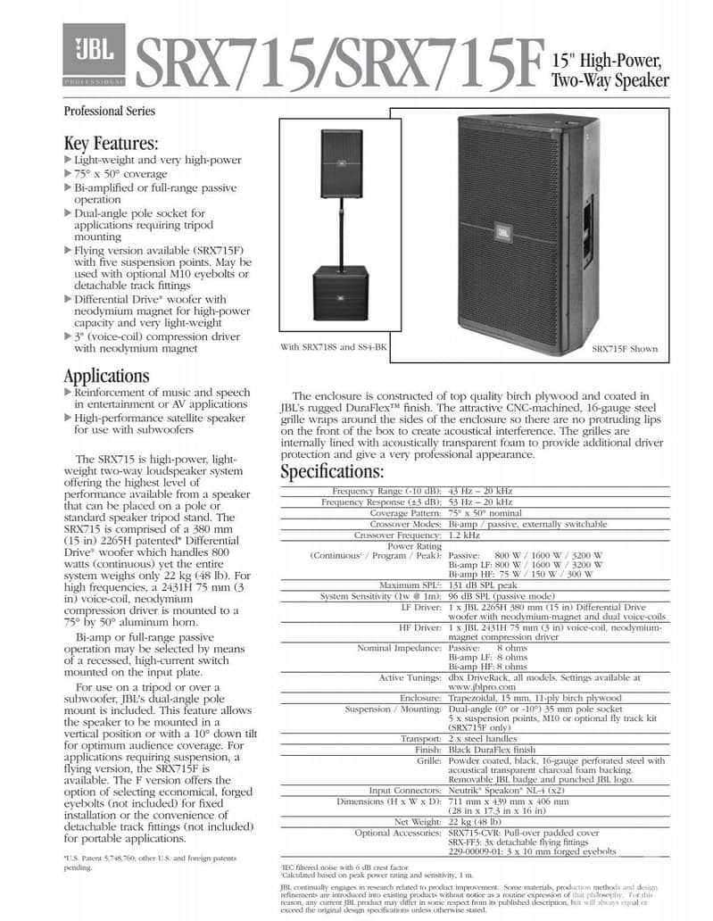 JBL SRX715 Professional Series High-Power 2-Way Speaker 2
