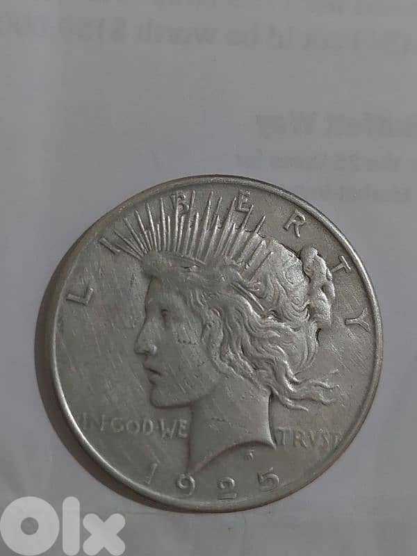USA One Silver Peace Dollar Coin year 1925. wieght 26.6 grVery special 0