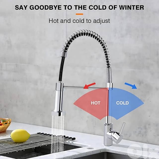 Pull Out Kitchen Mixer Tap, 360 Swivel, 2 Spray Modes, Chrome 2