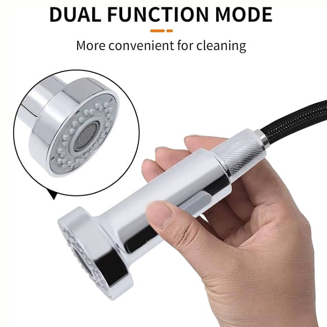 Pull Out Kitchen Mixer Tap, 360 Swivel, 2 Spray Modes, Chrome 5
