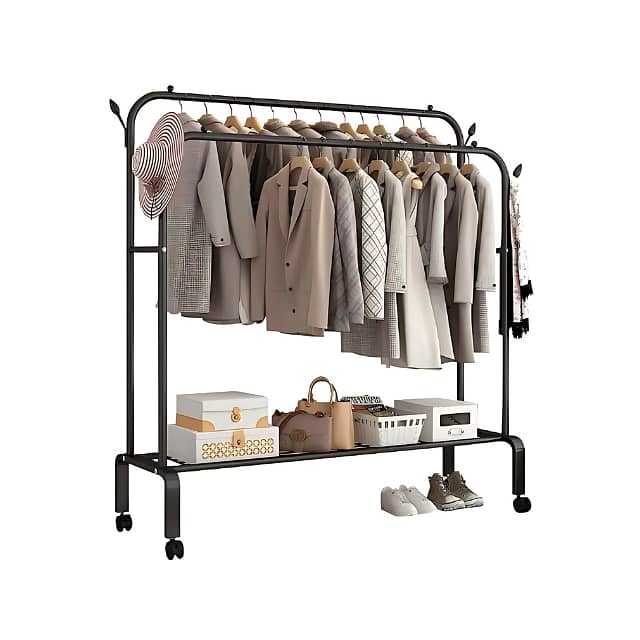 Double Pole Coat Rack – Wheels, 2 Shelves & Heavy-Duty Steel Frame 7