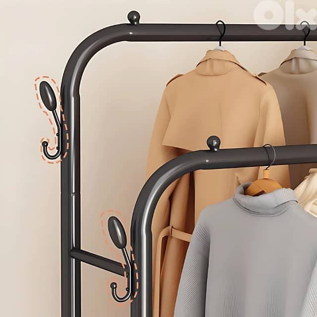 Double Pole Coat Rack – Wheels, 2 Shelves & Heavy-Duty Steel Frame 2
