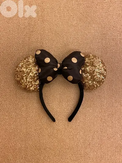 Disney Parks Paris Minnie  Sequin Ears Headband Black & Gold