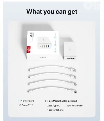 SooPii 40W Charging Station,4 Port usb Charger & 1 QC 3.0