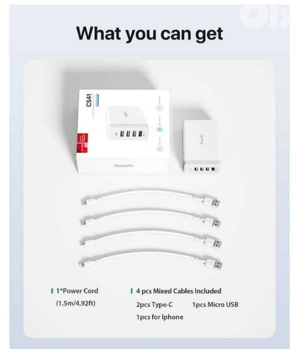 SooPii 40W Charging Station,4 Port usb Charger & 1 QC 3.0/4$ delivery 1