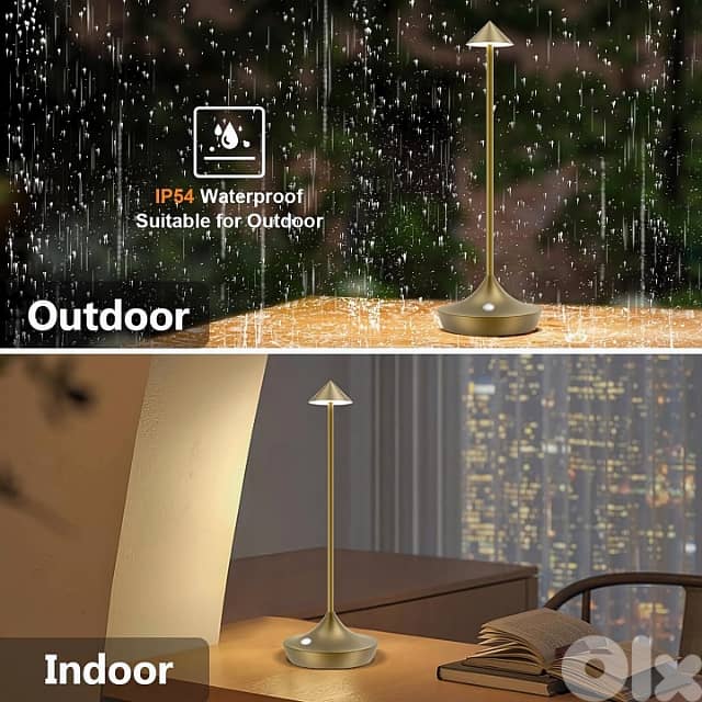 Cordless Table Lamp with Modern Metal Finish, Touch Dimmer 3