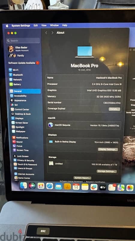 Macbook Pro 15” 32GB i9 1 Terra 4