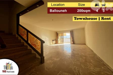 Ballouneh 200m2 | Townhouse| Rent | Mountain View | Prime Location |KS