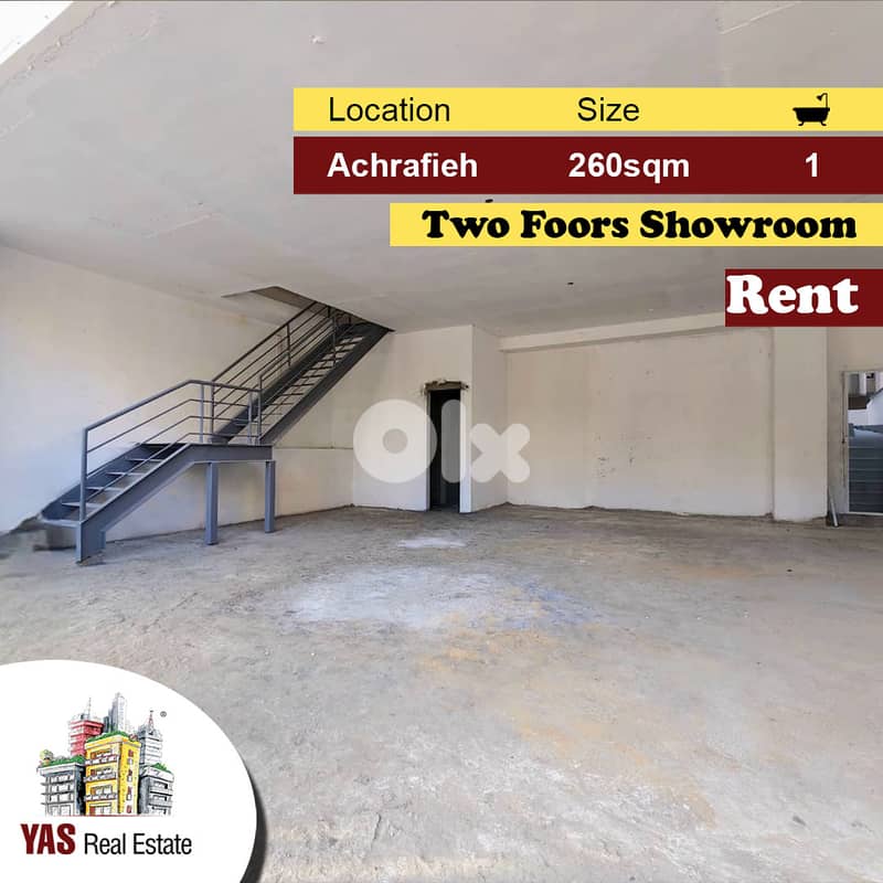 Achrafieh 260m2 | Showroom for Rent | Mezzanine | Prime Location | AC 0