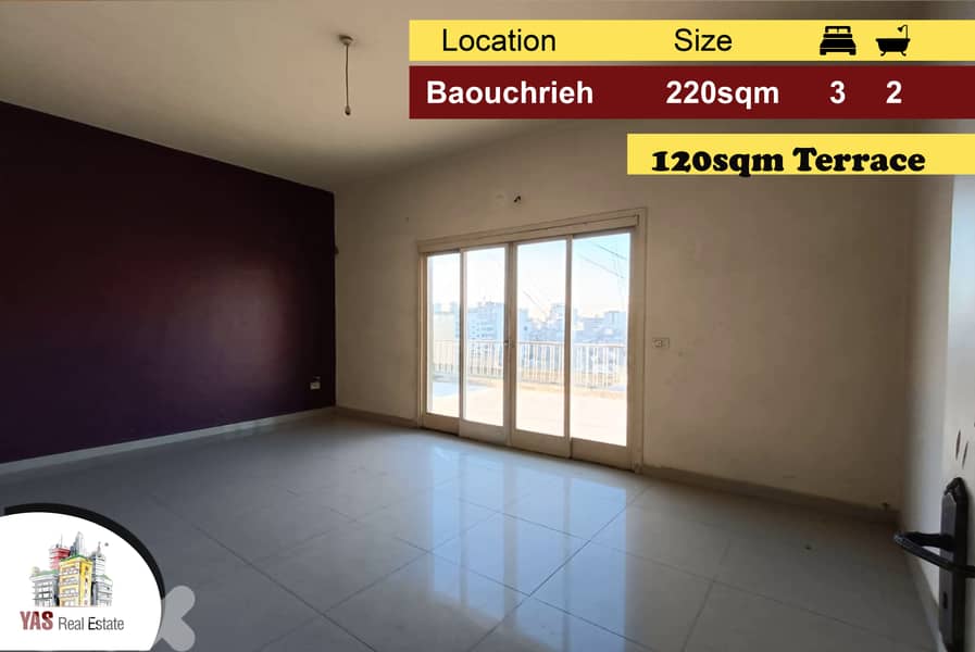 Baouchrieh 220m2 | Terrace 120m2 | Need Renovation | Open View | AA 0