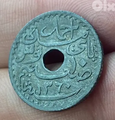 عملة عملات قديمة ١٠ صنتيم تونس احمد مدة باي مصنوعة من الزنك ١٩٤١