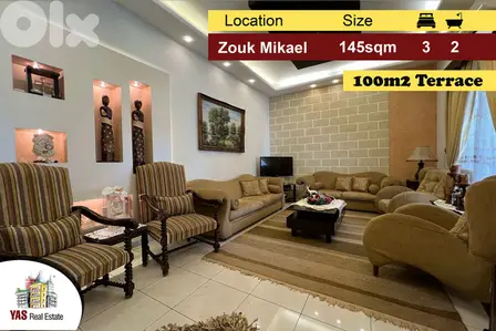 Zouk Mikael 145m2 | 100m2 Terrace | Decorated | Prime Location | EH |