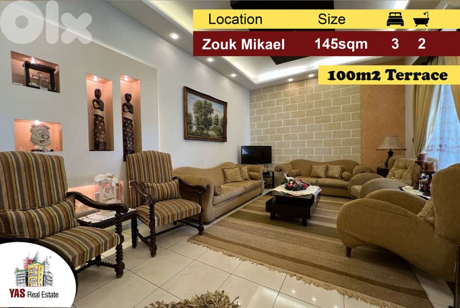 Zouk Mikael 145m2 | 100m2 Terrace | Decorated | Prime Location | EH | 0