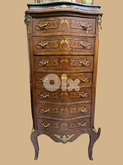 Marquetry Tallboy with Marble Top 0