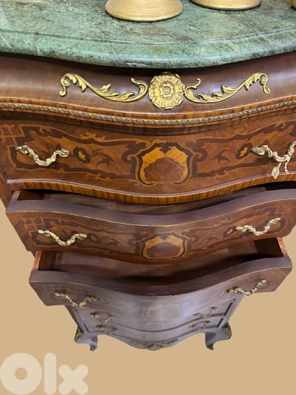 Marquetry Tallboy with Marble Top 3