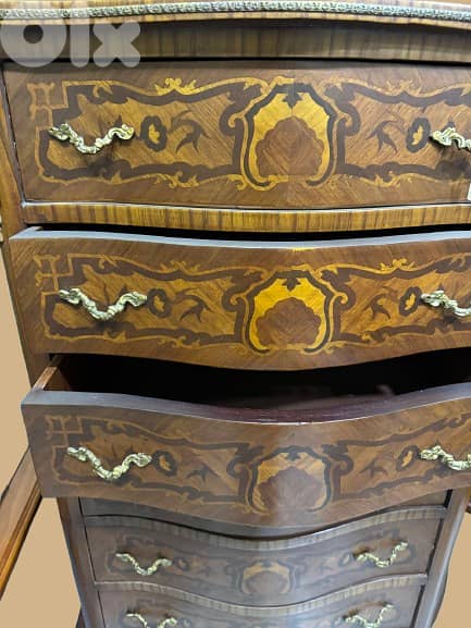 Marquetry Tallboy with Marble Top 4