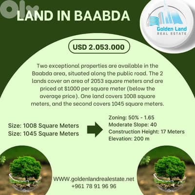 2053 SQM Two Lands in Baabda Overlooking the Mountains