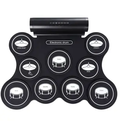 9 Pads Drum Set Compact Size Roll-Up Silicon Drum Set with Drumsticks