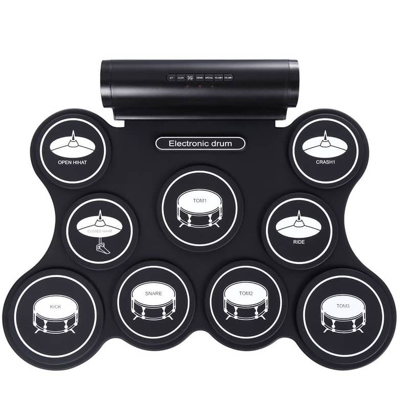 9 Pads Drum Set Compact Size Roll-Up Silicon Drum Set with Drumsticks 0