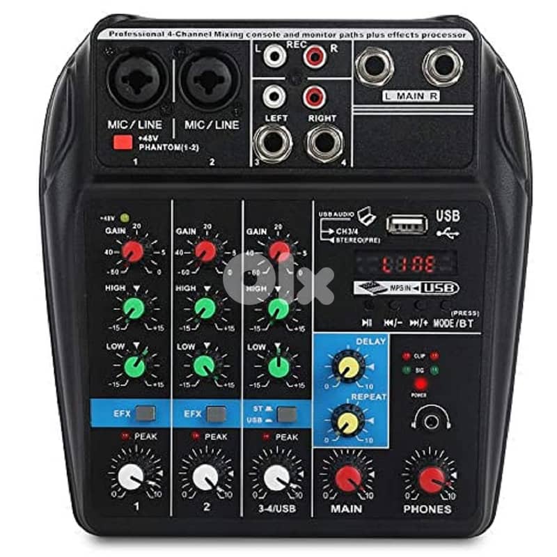 DJ Audio Mixer 4 Channels Mixing Console Effects with Sound Card 0