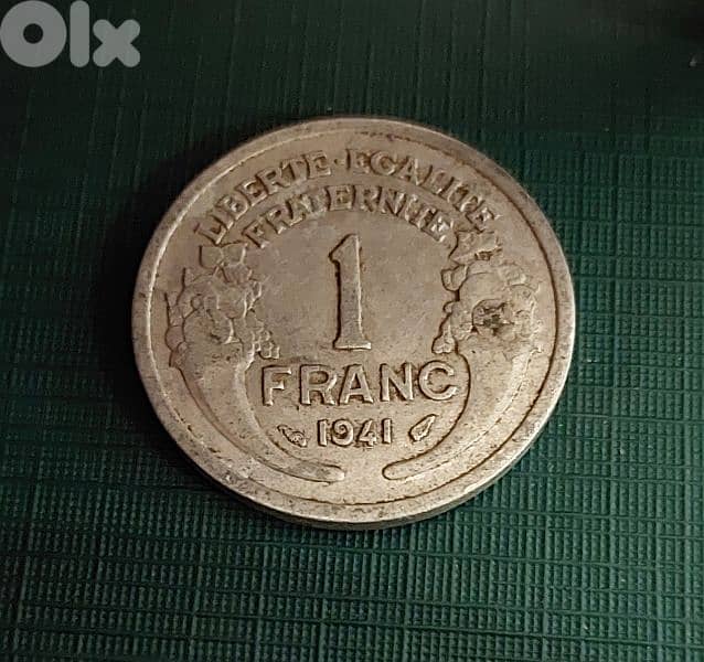 1941 France Morlon 1 Franc 4th Republic aluminium KM# 885 0