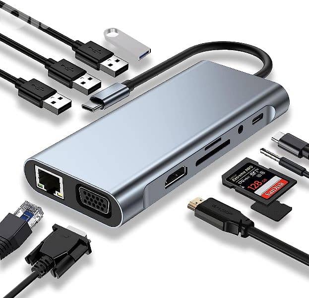 11in1 multi port docking station USB type c hub type C to HDMI USB 4k 0