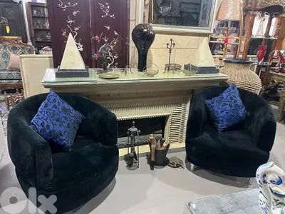 2  black fur chairs high quality
