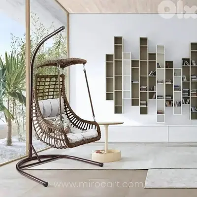 Hanging Egg Chair – Cushioned with Handcrafted Rattan & Frame