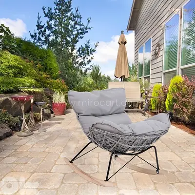 Rocking Egg Chair with Rattan Design & Plush Cushion for Patio