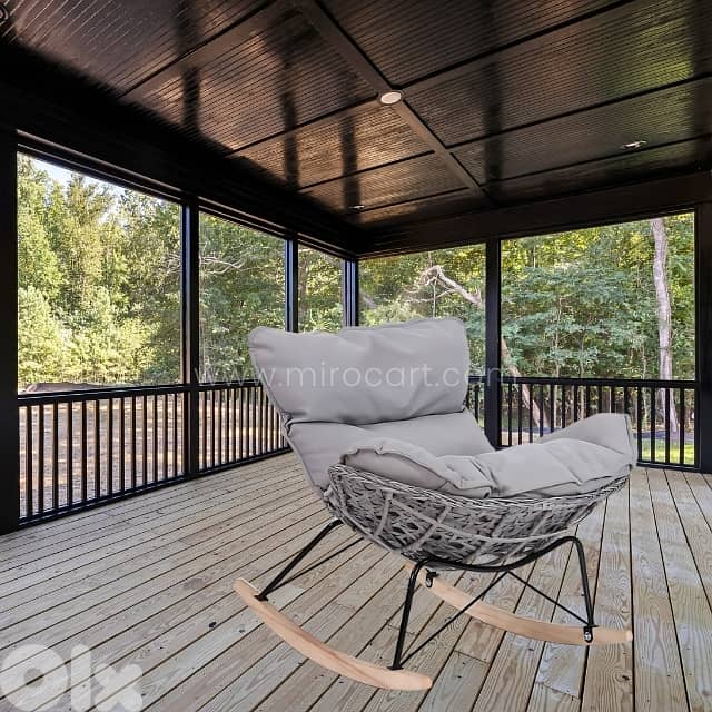Rocking Egg Chair with Rattan Design & Plush Cushion for Patio 2