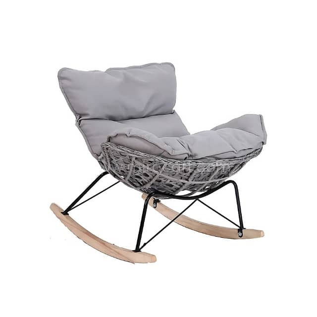 Rocking Egg Chair with Rattan Design & Plush Cushion for Patio 4