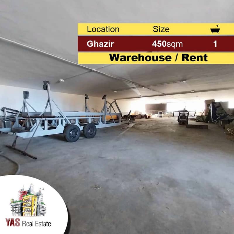 Ghazir 450m2 | Highway | Warehouse | For Rent | Accessible | 0