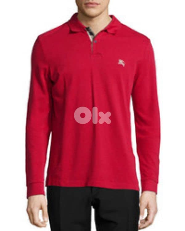 Burberry Men Long Sleeve Burgundy Polo Shirt 0
