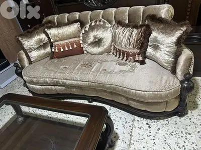طقم كنبايات شغل توصاية خشب زان قماش وردة