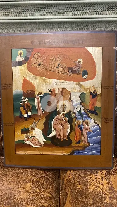 antique rare big Russian icon of the life of St Elijah 19th century