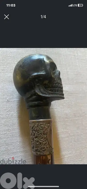 antique 19th century solid bronze and silver men cane