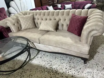 طقم كنبايات شستر فيلد الاصلي خشب زان قماش تركي شبه جديد