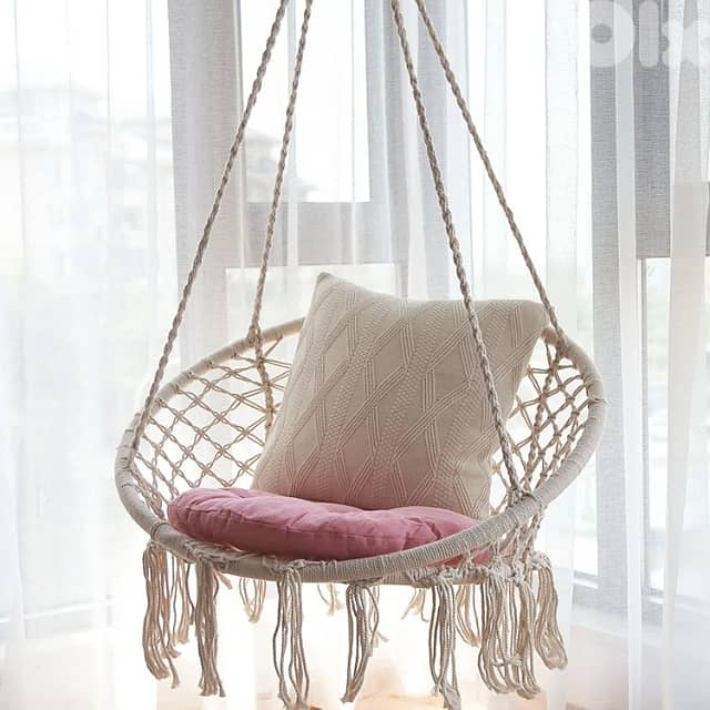 Swing Hammock Chair, Outdoor Hanging Seat, 440lbs Cotton Fabric 0