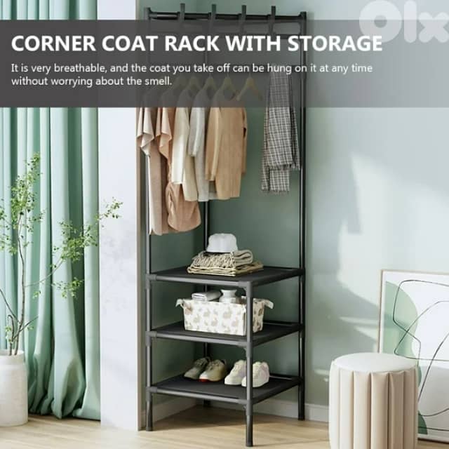 Corner Clothes Rack, Metal Hanger with 3 Shoe Storage Shelves 3